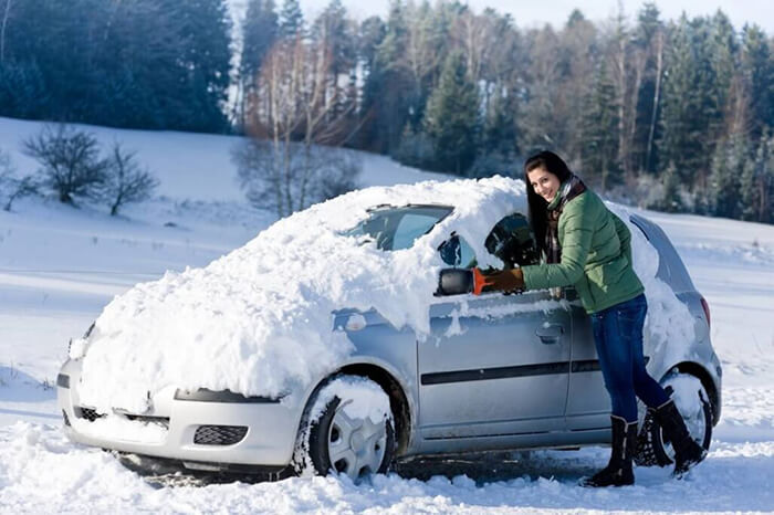 washing a car in winter