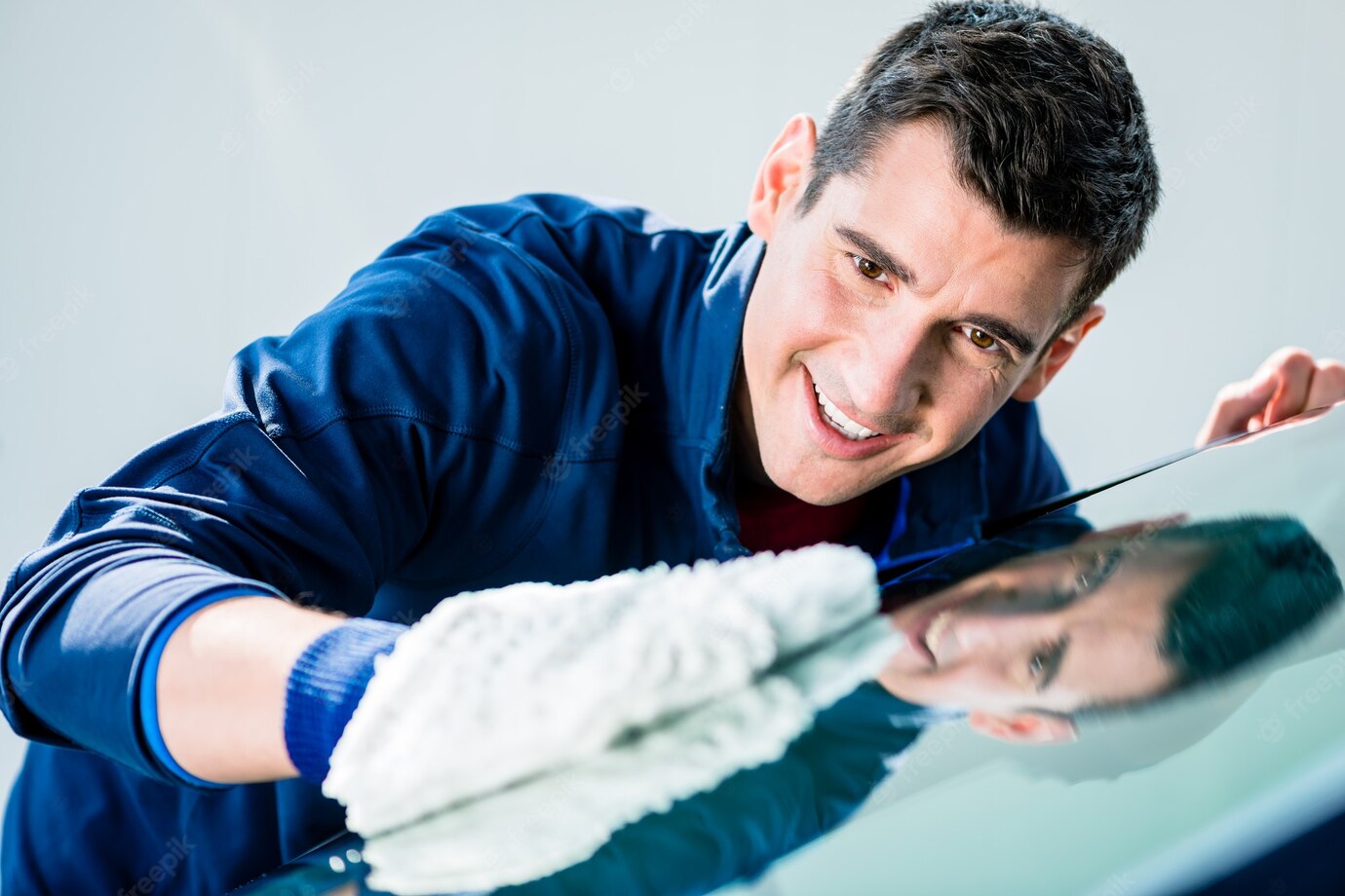 man polishing car